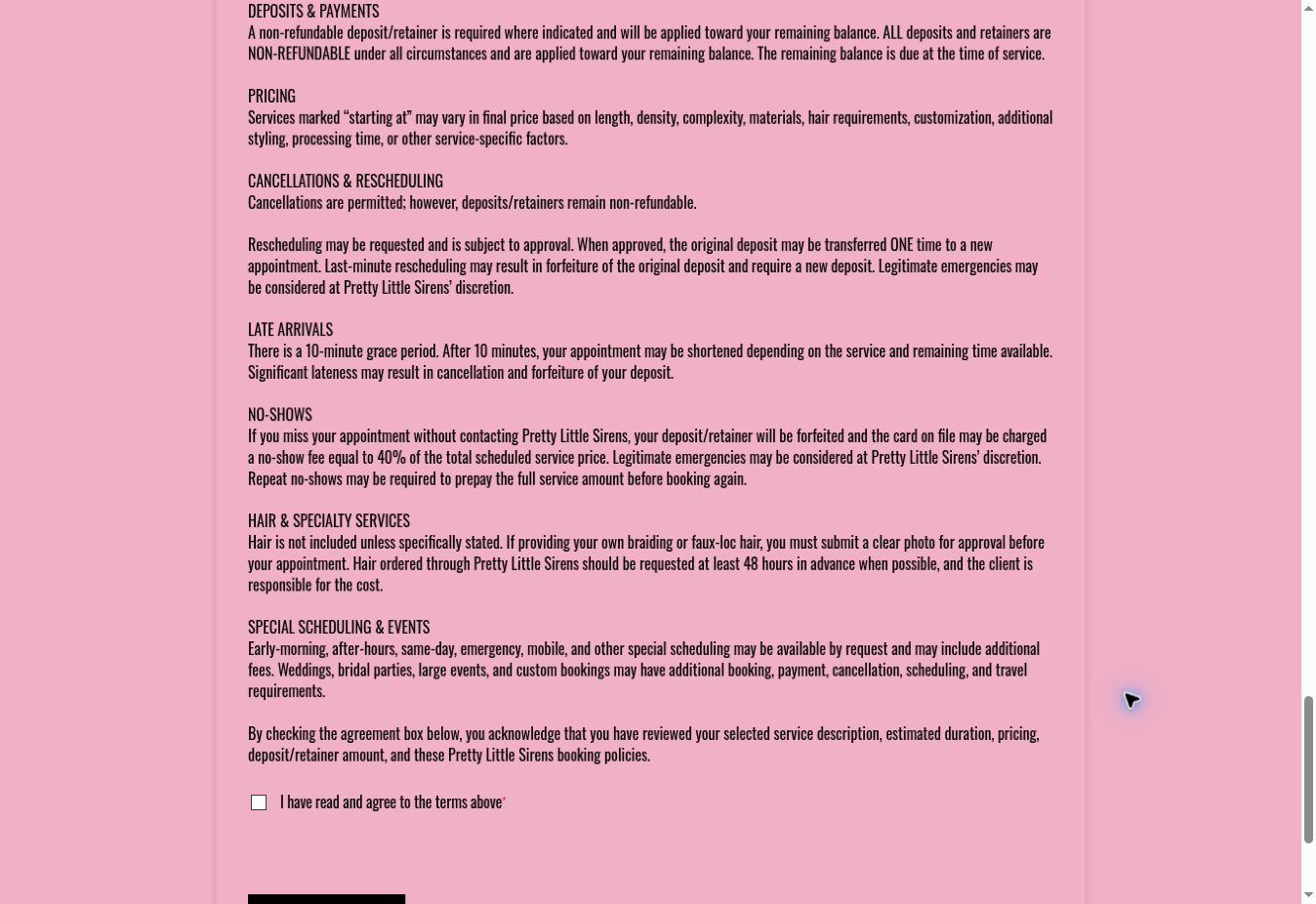 Booking policies with required agreement