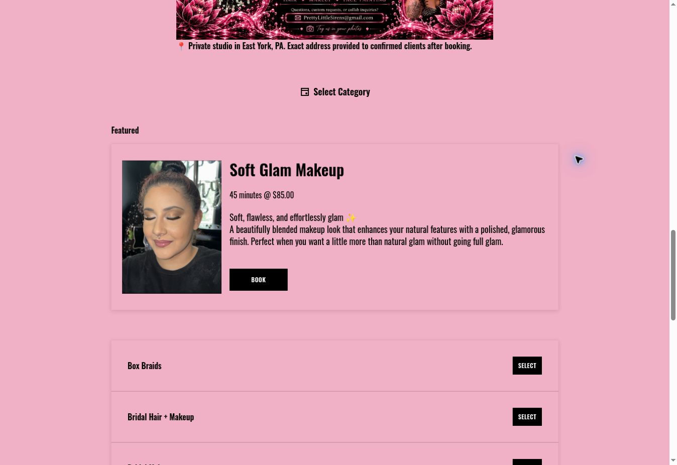 Featured appointment and service category overview