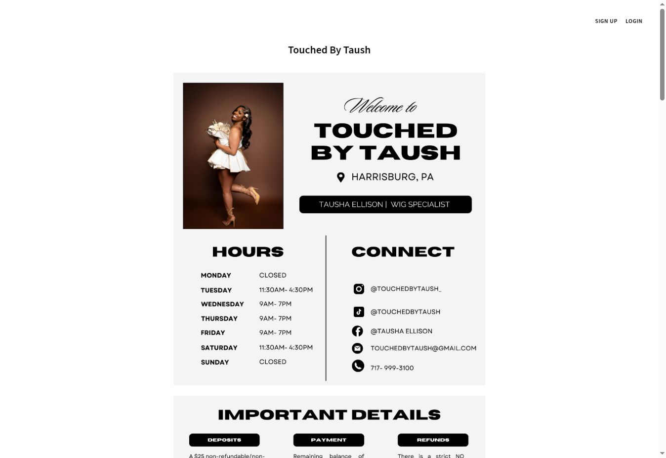 Touched By Taush website preview.
