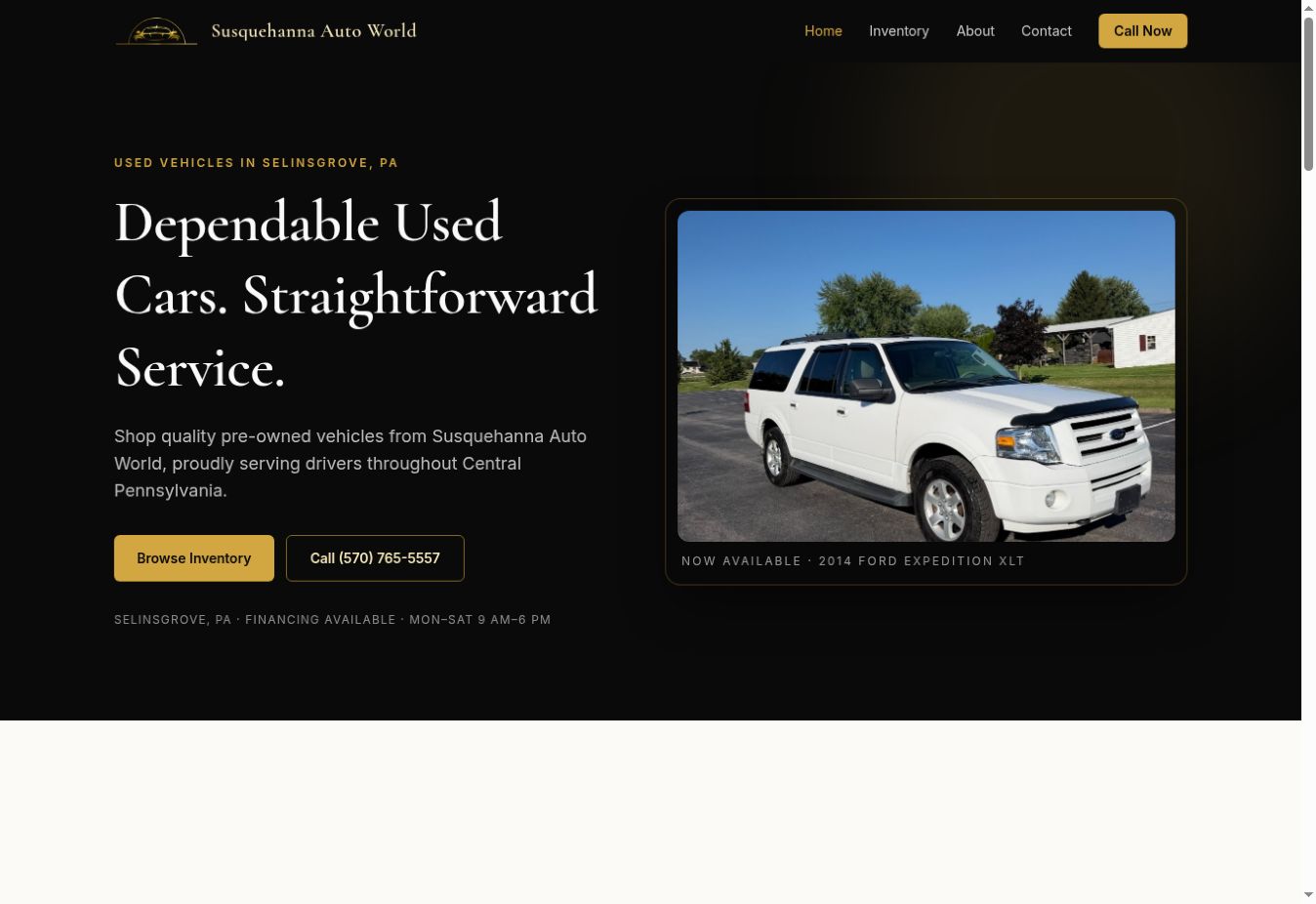 Susquehanna Auto World website preview.
